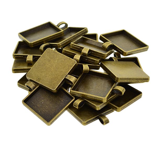 

20pack bezel tray square pendant cabochon base necklace charm connector, Black