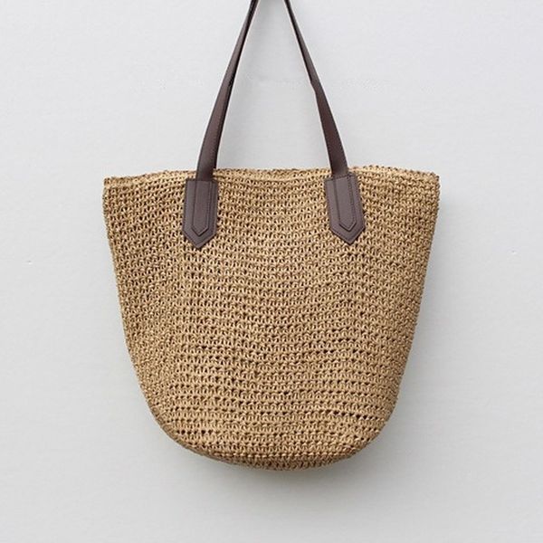 

fashion women large capacity soft casual summer beach straw tote female rattan handmade knitted shoulder bag simple handbag new