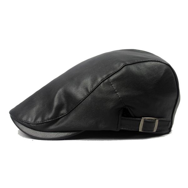 

2019 solid color 4 colors newsboy caps pu flat peaked cap for men and women painter beret hats 38, Blue;gray