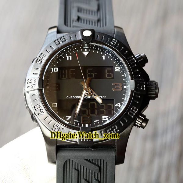 

new aerospace evo vb5510h1 chronometer quartz black dial mens watch pvd black case lcd digital display rubber strap sport watches, Slivery;brown
