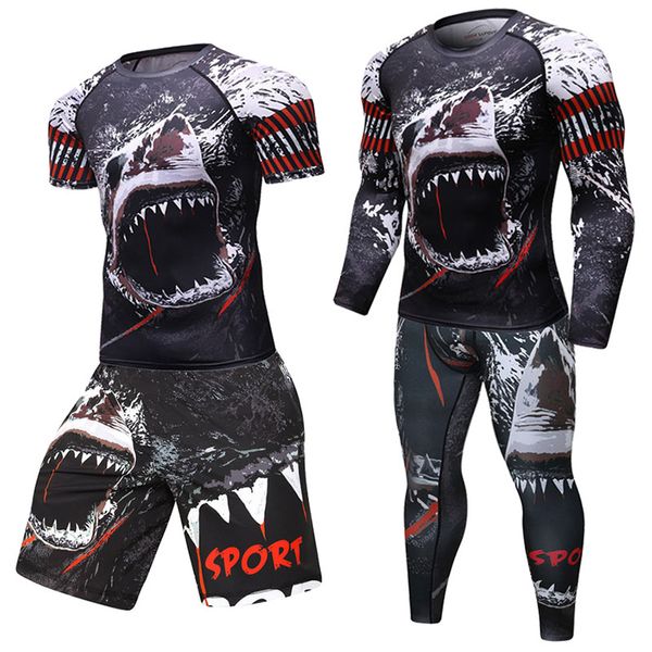 

new boxing set compression jersey pants 3d orangutan print rashguard kickboxing tight jiu jitsu t-shirts muay thai fightwear, Black;blue