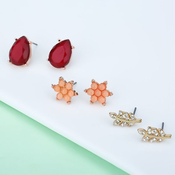 

6pcs/set stud earring set fashion red resin tassel drop earrings for women girls wedding jewelry dangle statement earrings, Silver