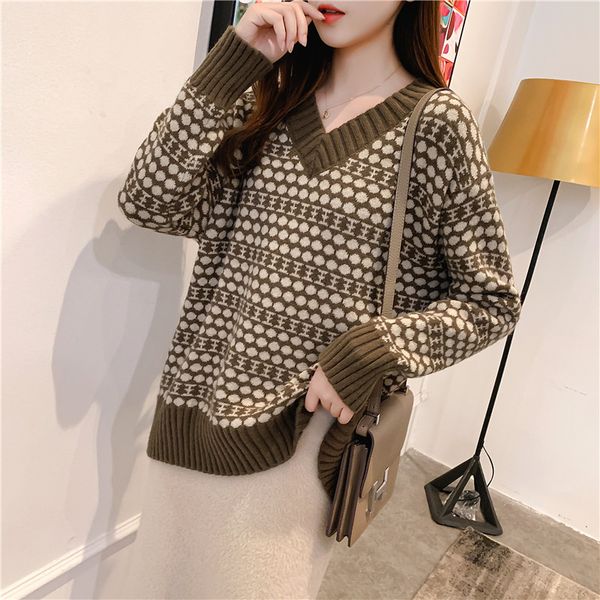 

women's sweaters 2021 polka dot chicken heart collar full sleeve pullover sweater comfortable commuter style, White;black