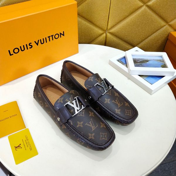 

men dress shoes fashion luxury sneakers printed leather flat metal button peas shoes fashion classic driving shoes for men big, Black