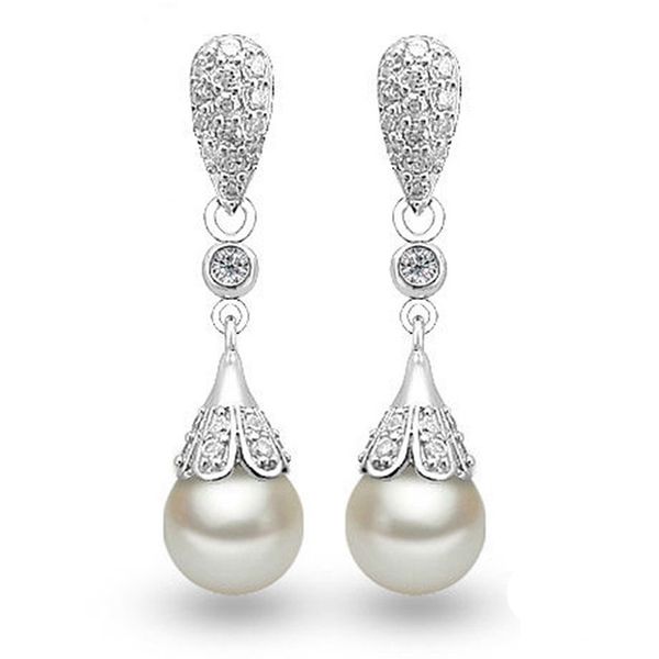 

classic 925 sterling silver clear crystal long drop earrings teardrop bridal party wedding jewelry for women wholesale