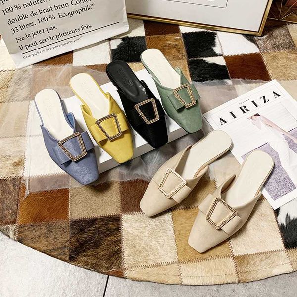 

shoes woman 2020 cover toe low womens slippers outdoor female mule pantofle platform luxury slides soft mules new square flat, Black