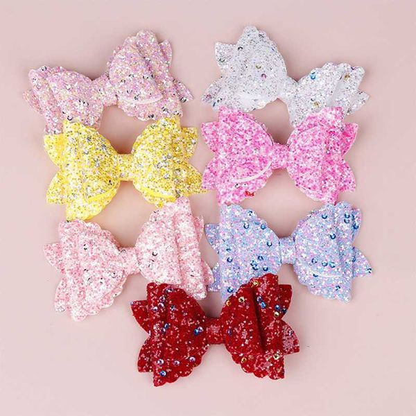 

3.4inch 6 colors glitter hair bows with rhinestone dot boutique sequin bow hair clip diy handmade headwear accessories 211, Slivery;white