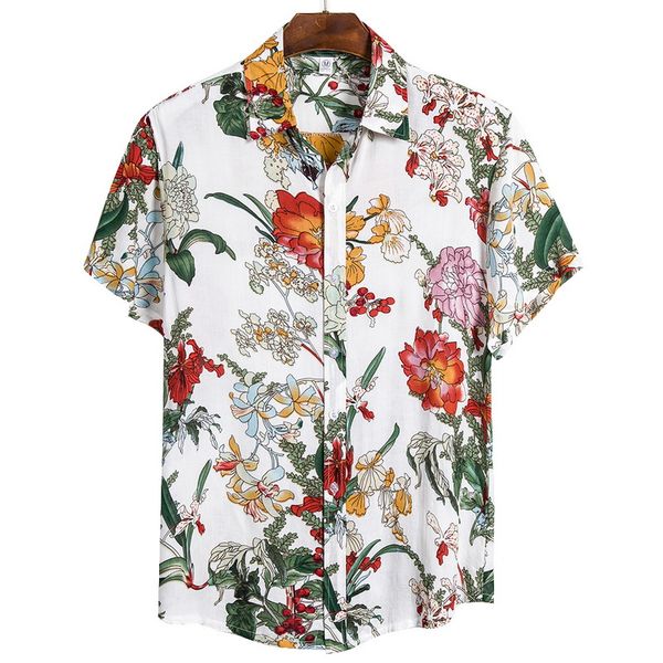 

men beach hawaiian shirts tropical summer short sleeve shirt men brand clothing casual loose cotton button down shirts plus size, White;black