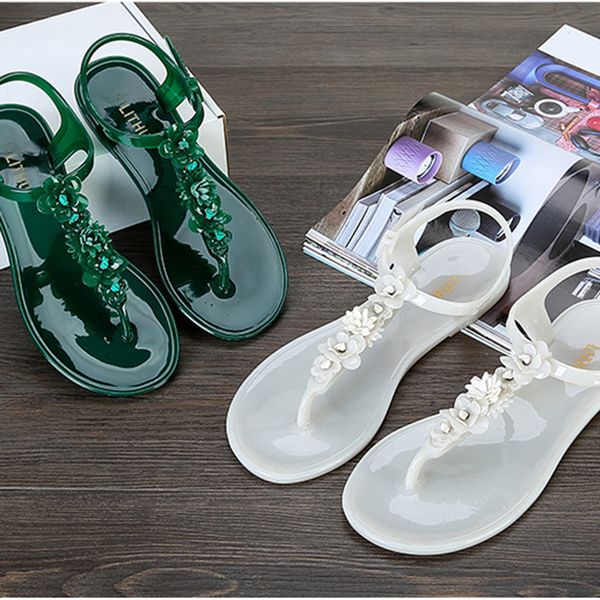 

women sandals shoes ankle traps floral jelly shoes soft leather daily quick dry waterproof summer beach casual sandals, Black