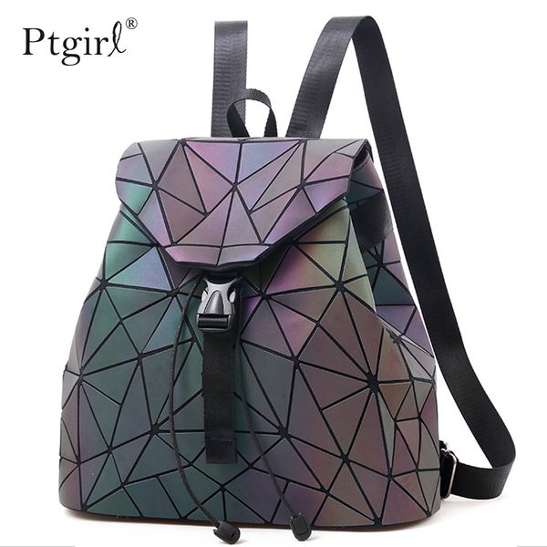 

fashion women laser luminous backpack school hologram geometric fold student school bags for teenage girls holographic sac a dos