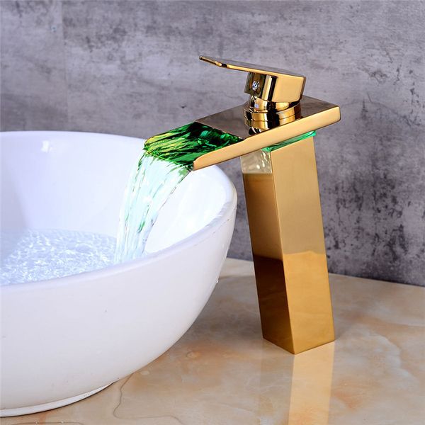 

bathroom basin faucet led faucet gold/rose gold sink waterfall faucet single hole cold gold tap basin mixer taps torneira