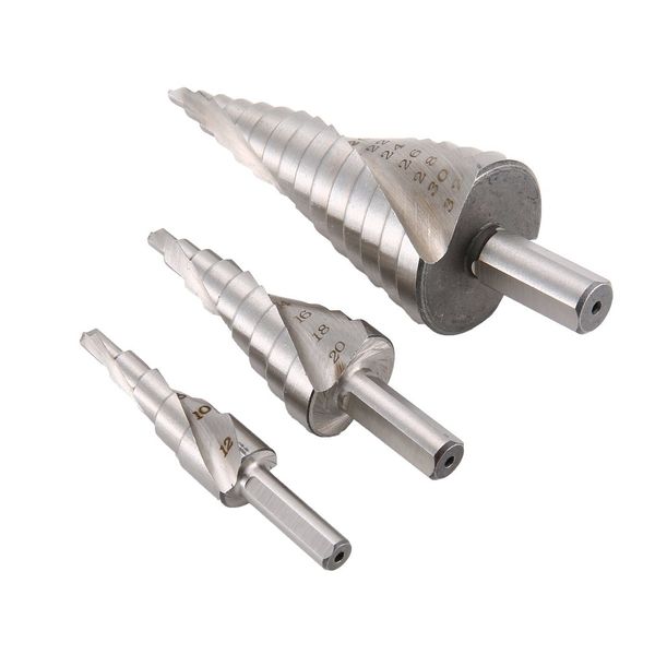 

3pcs/lot hss spiral grooved triangle shank step drill bit drilling power tools for metal drill hole cutter cone bit sale
