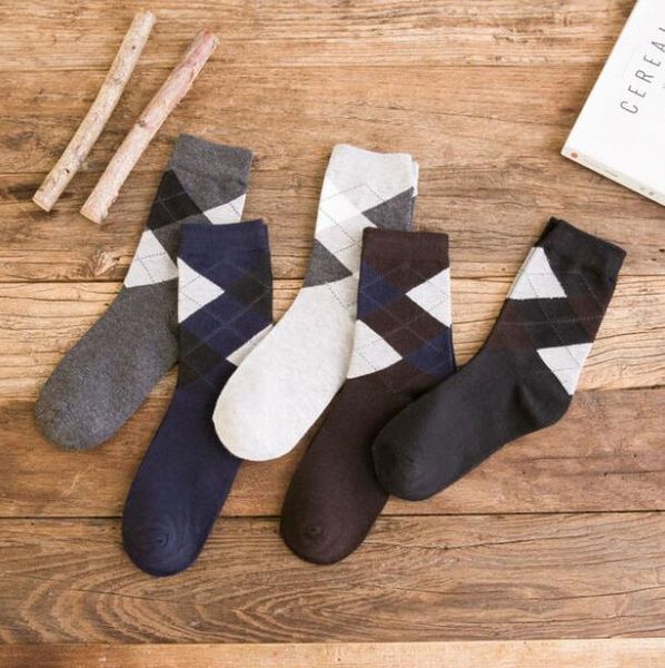 

20 pairs/lot men's socks solid color cotton socks argyle pattern crew for business dress casual funny long, Black