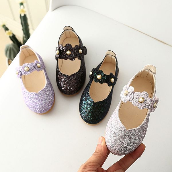

2019 new fashionable children kid baby girls solid flower bling student single sequin dance princess shoes kids shoes outdoor, Black;red