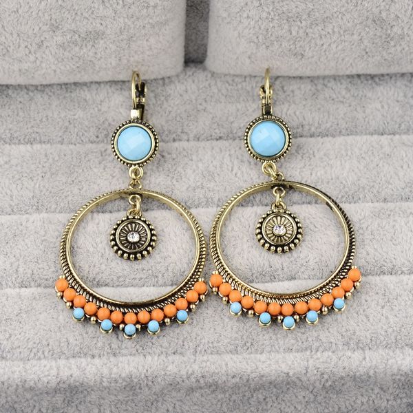

bohemian ethnic style 2020 big circle bronze color used earrings with diamond pendants and ear hooks female drop long earrings hqe999, Silver