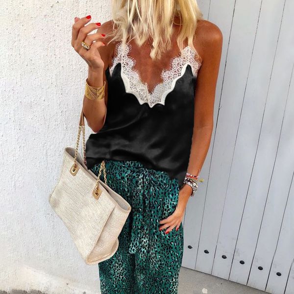 

lace camis tank women camisole ladies 2019 new solid colour v-neck sleeveless shirt backless summer shirt female #f, White