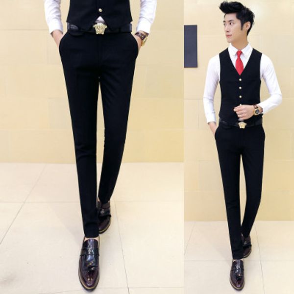 

formal pants for men wedding prom mens dress pants slim fit casual trousers party solid color white red perfume masculino 2018, White;black