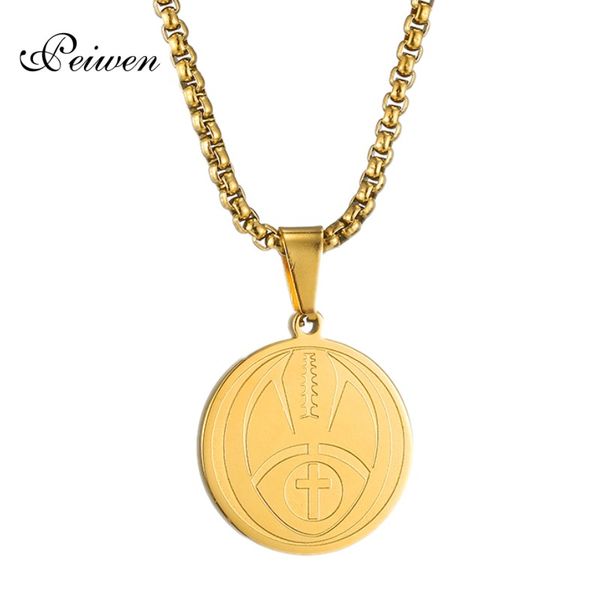 

american football cross pendant necklace for men women stainless steel box chain silver gold necklaces male choker sport jewelry