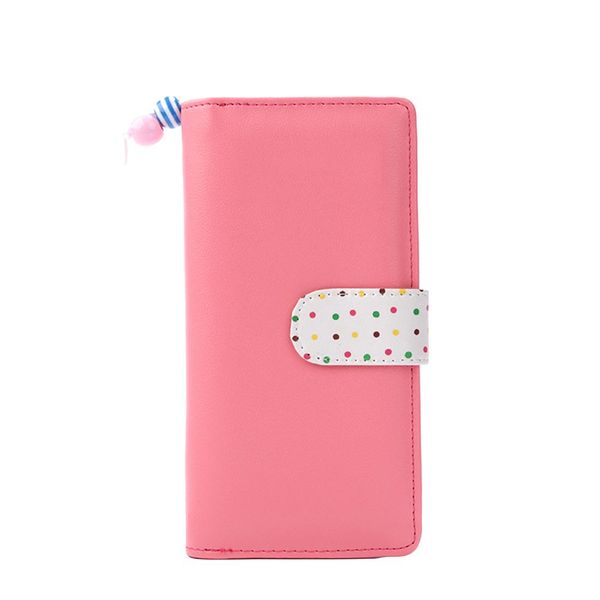 

casual women beads hanging dot pattern long zip buckle wallet 2-fold coin purse, Red;black