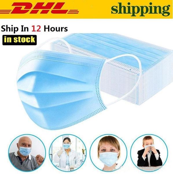

dhl shipping in stock 3 layers disposable face masks ear-loop 3-ply non-woven anti dust mouth protective mask ship in 12 hours