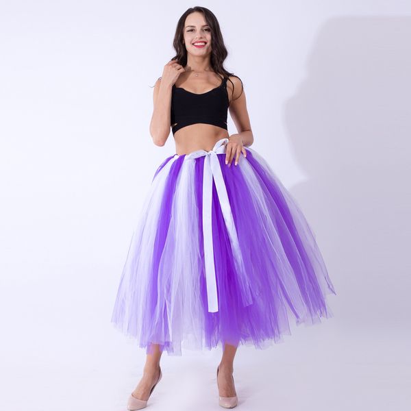 

2019 tulle skirts womens fashion elastic high waist mesh tutu skirt pleated long skirts midi skirt saias faldas jupe femme, Black