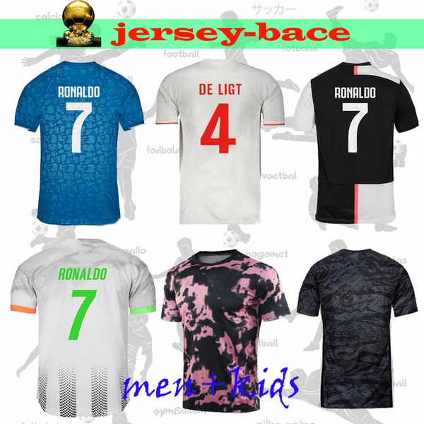 

new 19 20 ronaldo soccer jersey dybala home away 3rd 4th de ligt higuain buffon pjanic ramsey d.costa kids men football shirt, Black;yellow