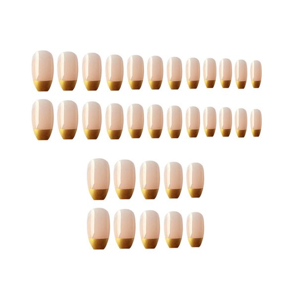 

24pcs/box french fake nail artificial press on long ballerina nude color false coffin nails art tips false nails wholesale nails supplier, Red;gold
