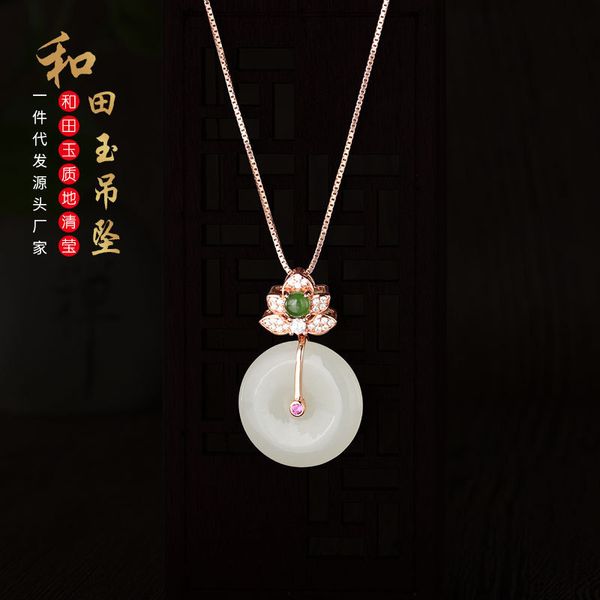 

2020 sale asg cluci cage pendants s925 sterling inlaid with natural hetian safety buckle flower fashion elegant lady pendant, Blue;slivery