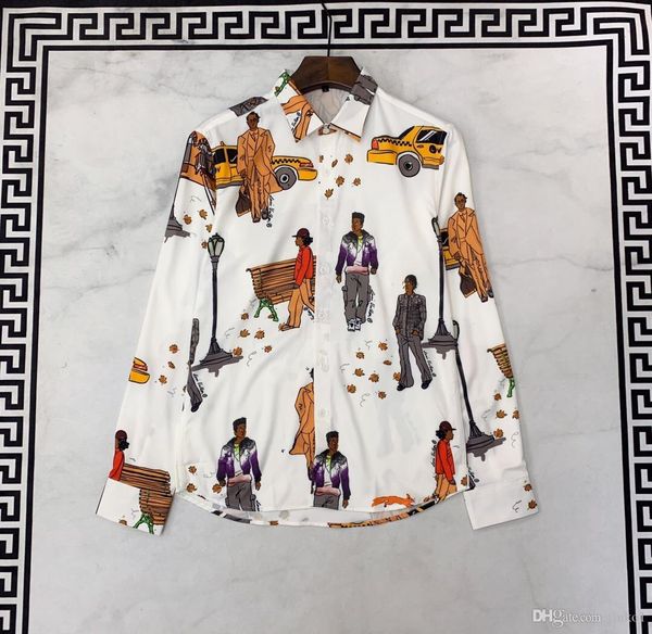 

new men's casual shirt 3d graffiti streets male slim style printing floral pattern shirts men fashion long sleeve shirt, White;black