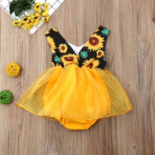 

toddler clothing new infant baby girls princess tutu dress sunflower romper jumpsuit sunsuit, Blue
