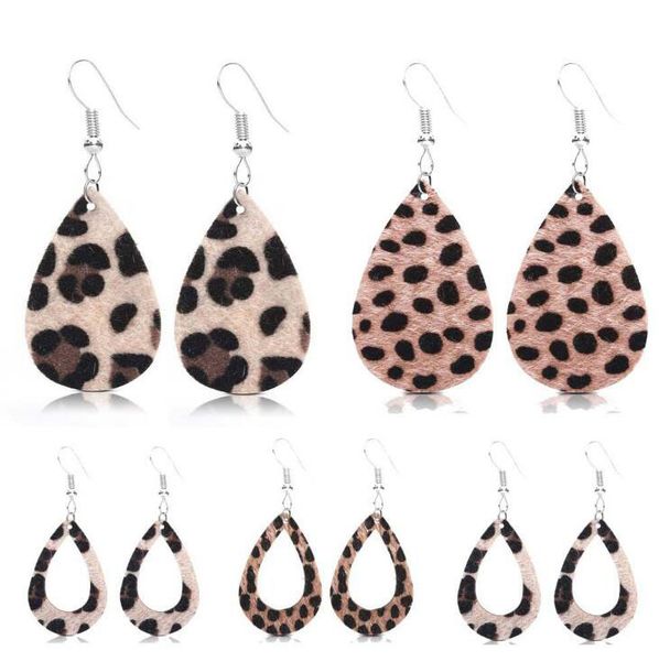 

boho leopard print waterdrop plush leather earrings female hollow out teardrop dangle charming pendant hook earring for women wedding gifts, Silver