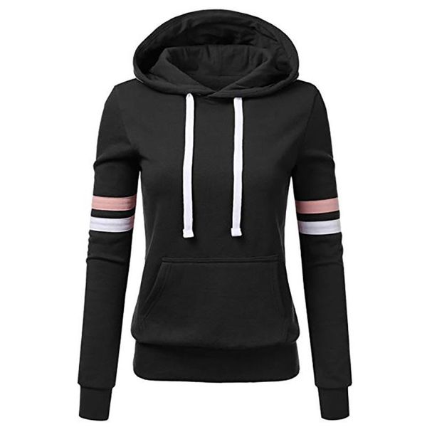 

woman hoodie sweatshirts ladies fashion women's hoodies women stripe long sleeve blouse hooded pocket pullover shirt #1231, Black
