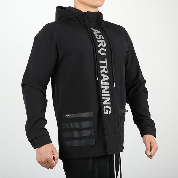 

men's reflective logo hooded sweatshirt brand new men's fashion night running sports reflective hooded zipper jacket, Black