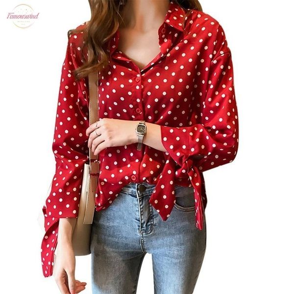 

polka dot lapel neck blouse women office lady long sleeve shirt black white red fashion loose elegant button up womens blouse