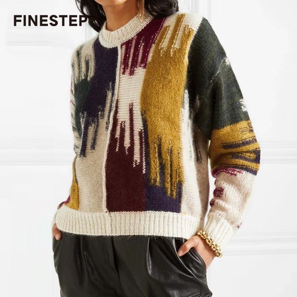 

роскошные мохер шерсть короткие свитера осень зима марка дизайн круглый воротник женщины свитера мода multicolor дизайн, White;black