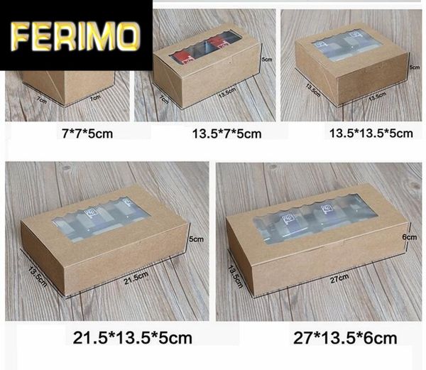 

5pcs 3sizes brown kraft paper candy cookies packaging cardboard box blue wedding favor gift box with pvc window baking