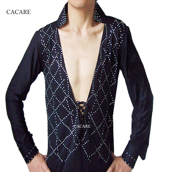 

latin dance shirts men boys dance shirt for tango fringe rhinestones customized size d0963 long sleeve v neck, Black;red