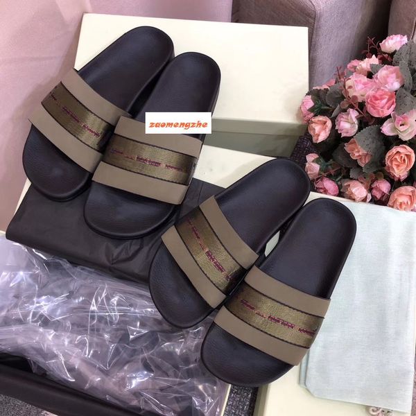 

летняя мода off досуг крытый пляжные тапочки белые полиграфические возлюбленных тапочки с коробкой, Black