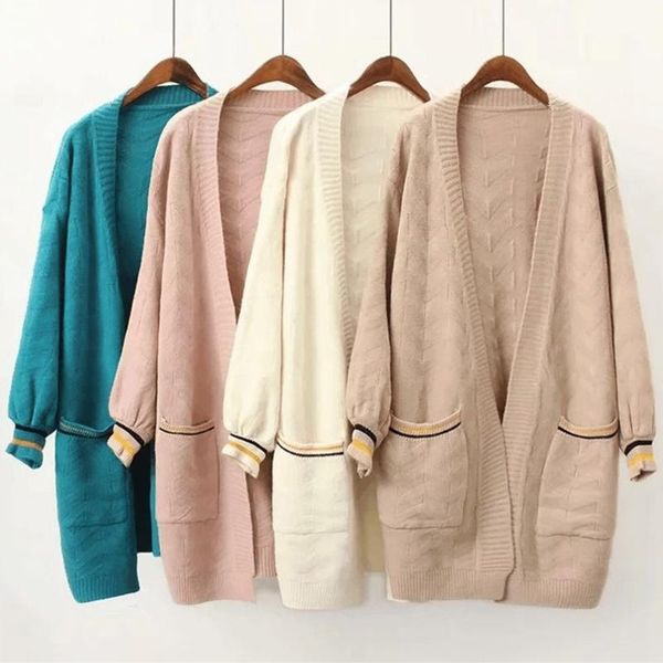 

women casual knitting sweater cardigan women fashion solid color cardigan stitch loose long sleeve sweater pocket jacket, Black