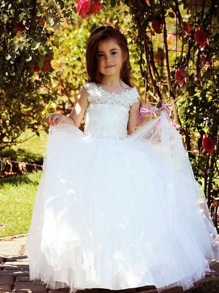 

white flower girl dress kids sleeveless pageant lace applique fluffy tulle girl first holy communion princess dresses, Red;yellow