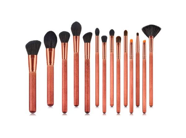 

beauty tools 14pcs makeup eye brushes set apricot wooden handle brush
