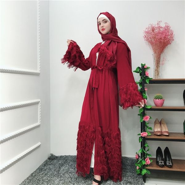 

ethnic clothing ramadan tassel abaya kimono robe dubai turkey muslim hijab dress kaftan abayas for women jilbab caftan marocain islamic, Red