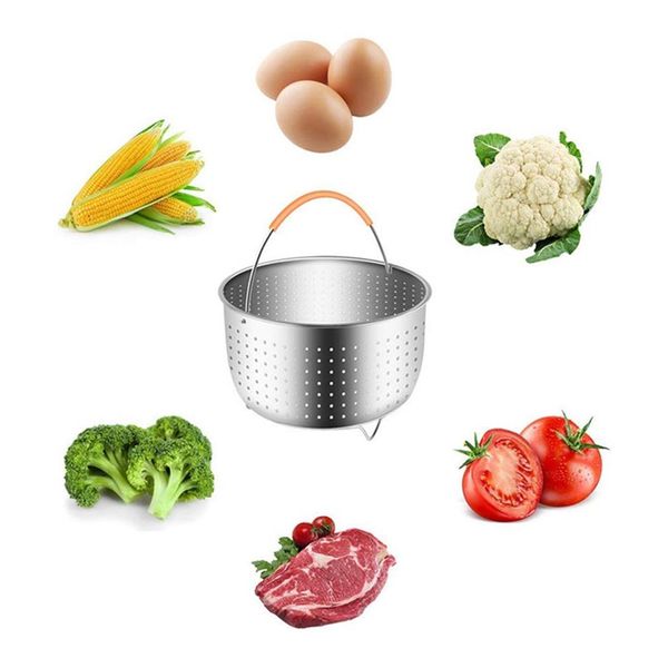 

thicken deepening multi-function stainless steel basket fruit plug-in silicone handle pressure cooker steam basket