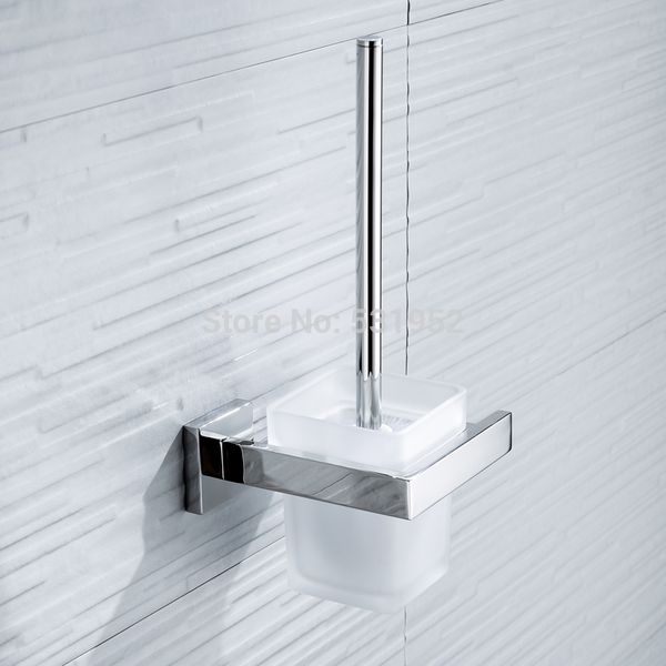 

lavatory square toilet brush set wall mount toilet brush holder with glass cup bathroom fitting sus304 stainless steel polished