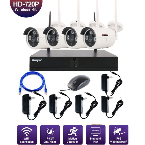 4CH Wireless Security Camera System WiFi Camera Kit NVR 1080P Night Vision IR-Cut CCTV Início Sistema de Vigilância Waterproof