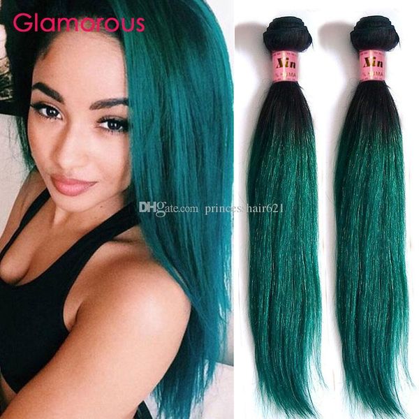 Glamorous Green Ombre Hair Weaves Green Human Hair Extensions
