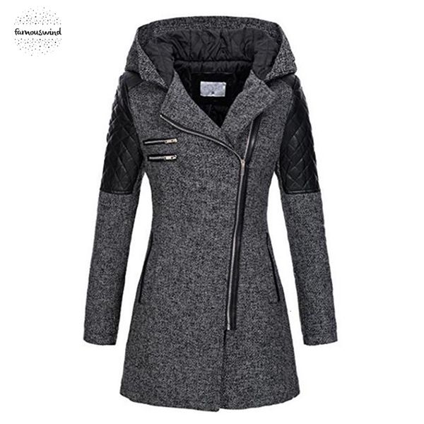 

gothic winter hooded coats zipper slim outerwear zippers fashion black female warm windproof patchwork autumn overcoats fall