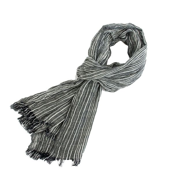 

winter autumn fashion vintage thin wrinkled striped cotton scarf, White