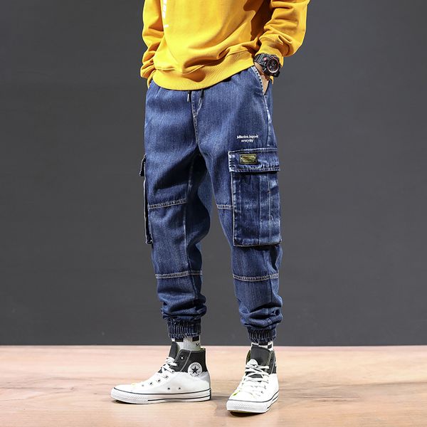 

men's clothing fashion hip-hop sports casual jeans large pocket design autumn winter men's washed bottoms large size jeans, Blue