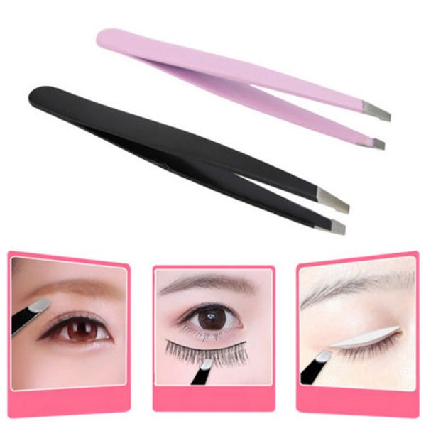 

beauty stainless steel slant tip eyebrow tweezer hair facial remover makeup tool